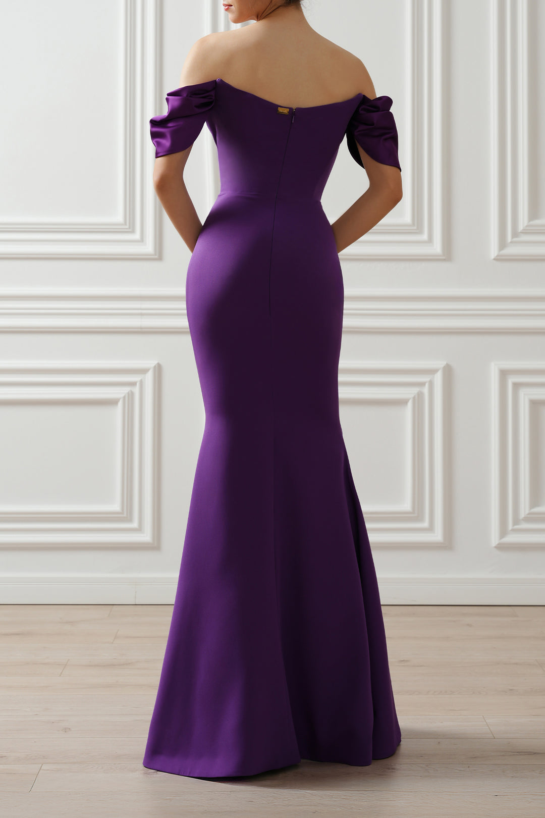 Rhaena Crepe Satin Long Dress In Royal-Purple