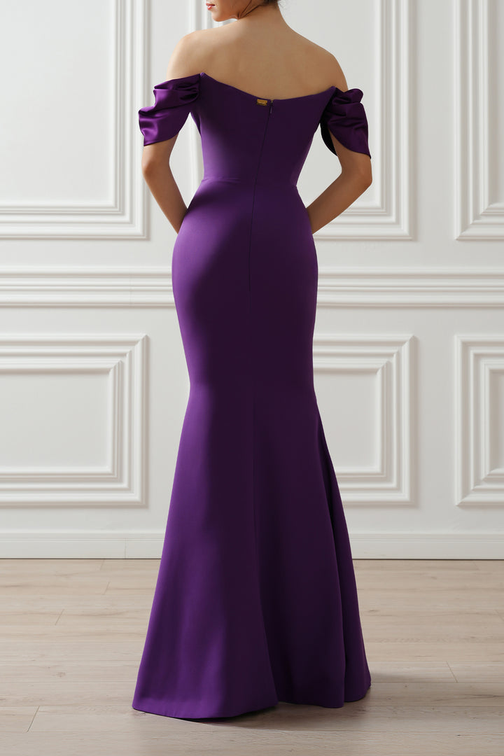 Rhaena Crepe Satin Long Dress In Royal-Purple