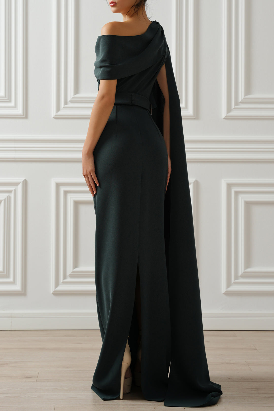 Karen One-Shoulder Dress In Pine Green