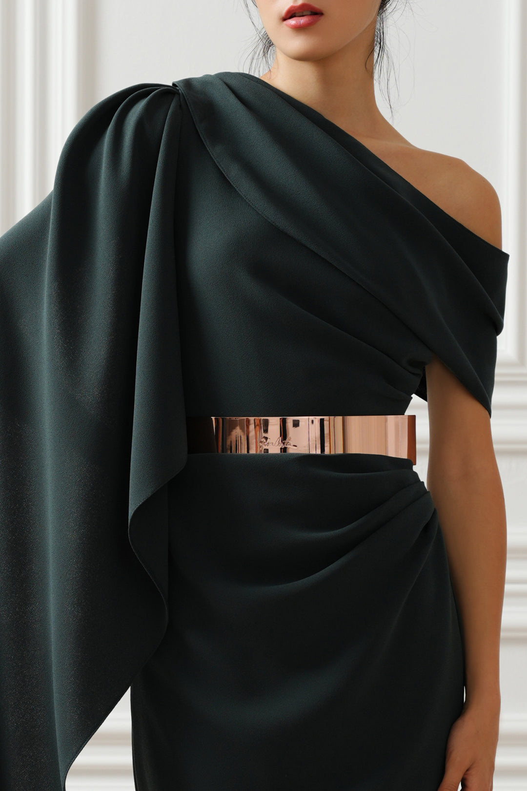 Karen One-Shoulder Dress In Pine Green