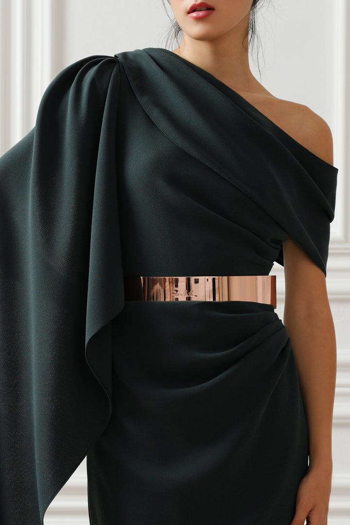 Karen One-Shoulder Dress In Pine Green