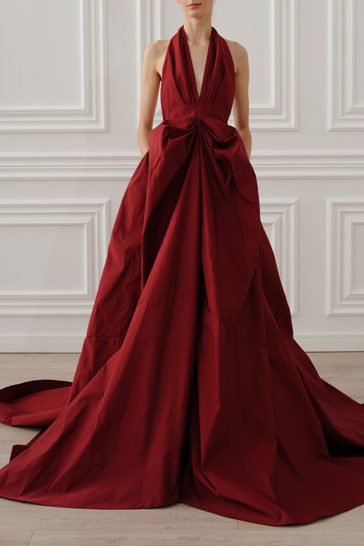 Ryder Faille Long Dress In Ruby-Red