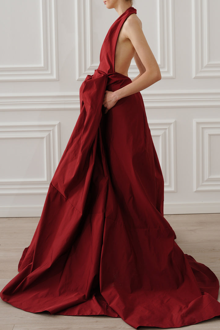 Ryder Faille Long Dress In Ruby-Red