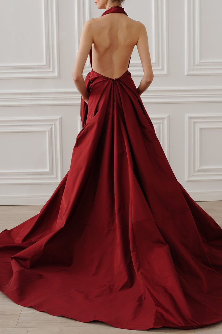 Ryder Faille Long Dress In Ruby-Red