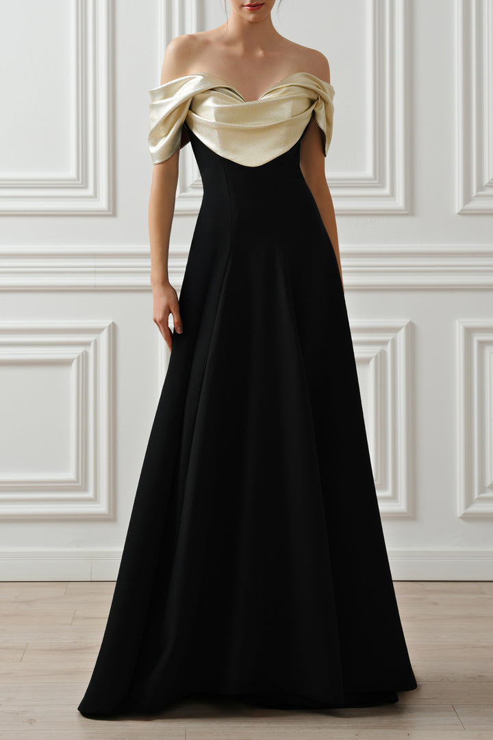 Kylie Long Dress In Black-Gold