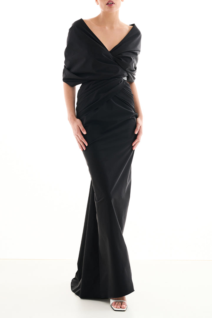 Aqila Taffeta Long Dress In Black