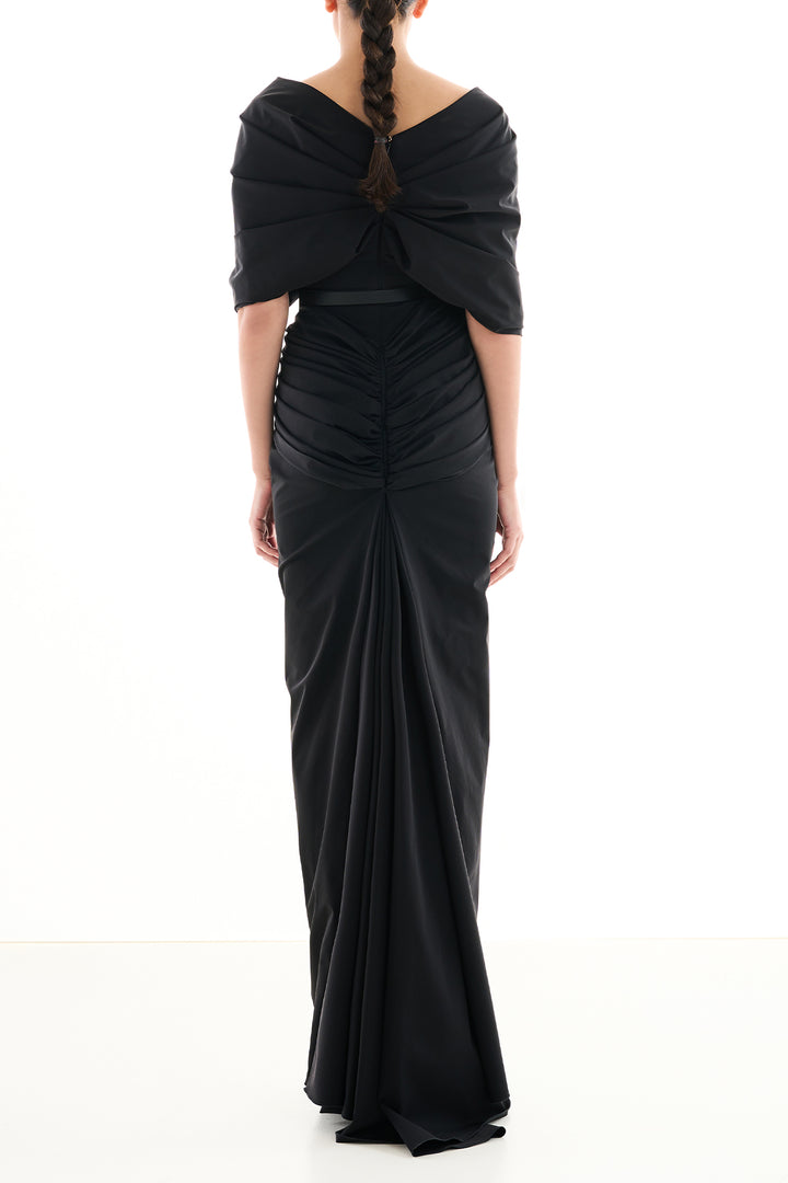 Aqila Taffeta Long Dress In Black
