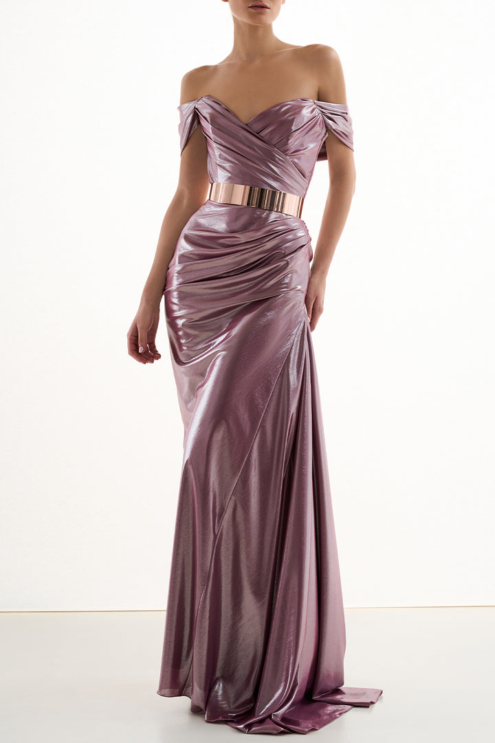 Gaia Glossy Long Dress In Desert-Rose