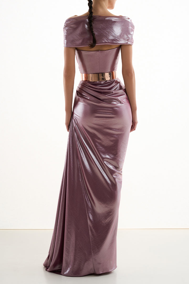 Gaia Glossy Long Dress In Desert-Rose