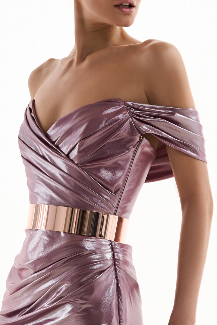Gaia Glossy Long Dress In Desert-Rose