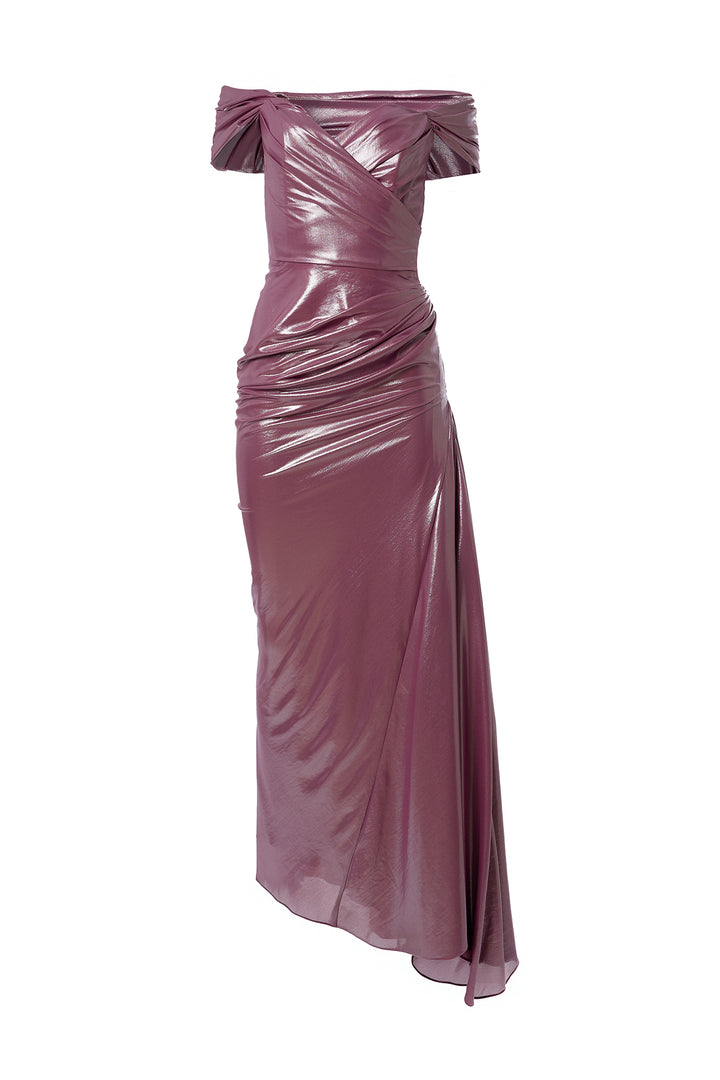 Gaia Glossy Long Dress In Desert-Rose