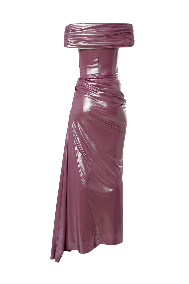Gaia Glossy Long Dress In Desert-Rose