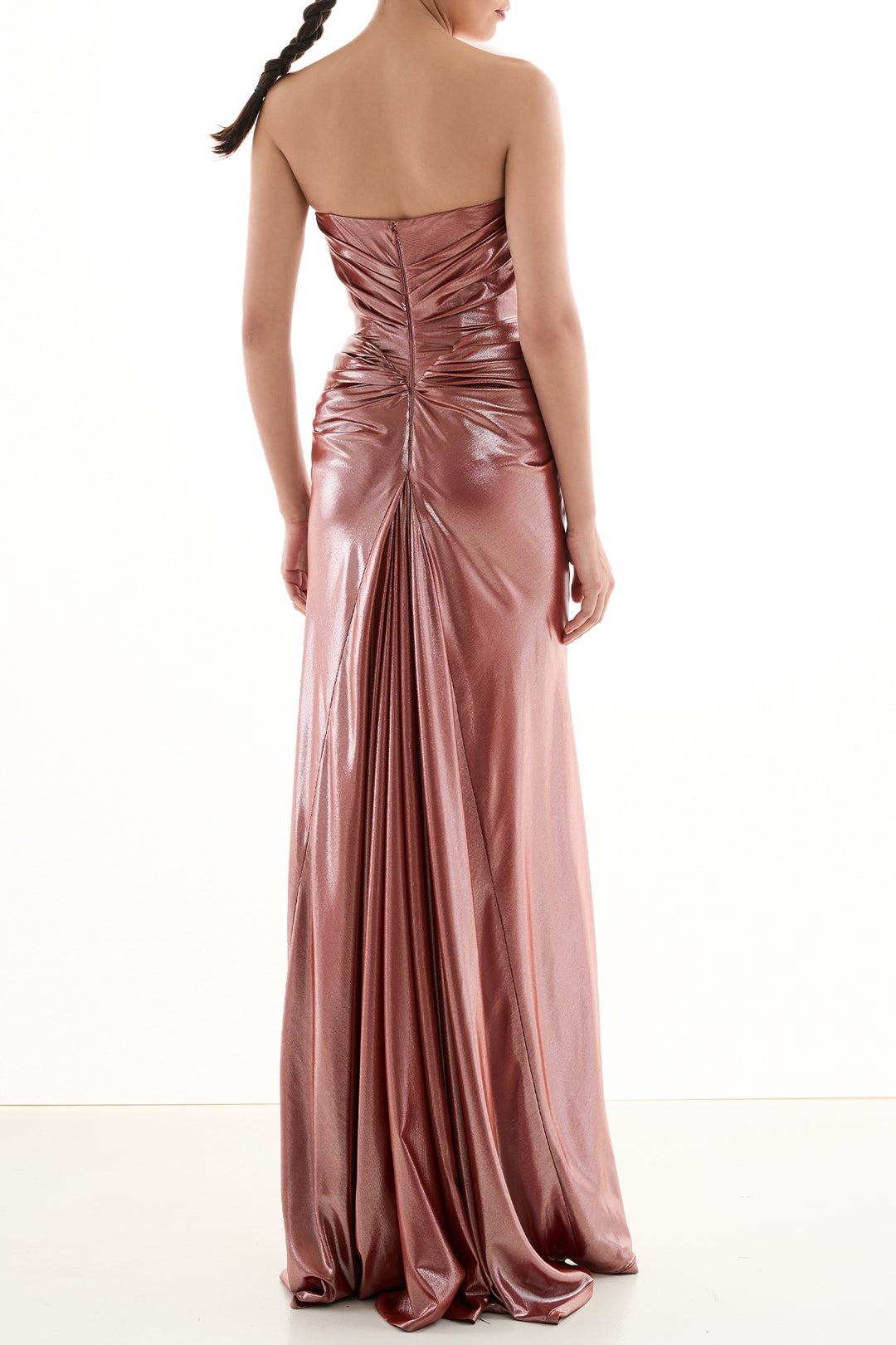 Kala Glossy Long Dress In Brick-Red