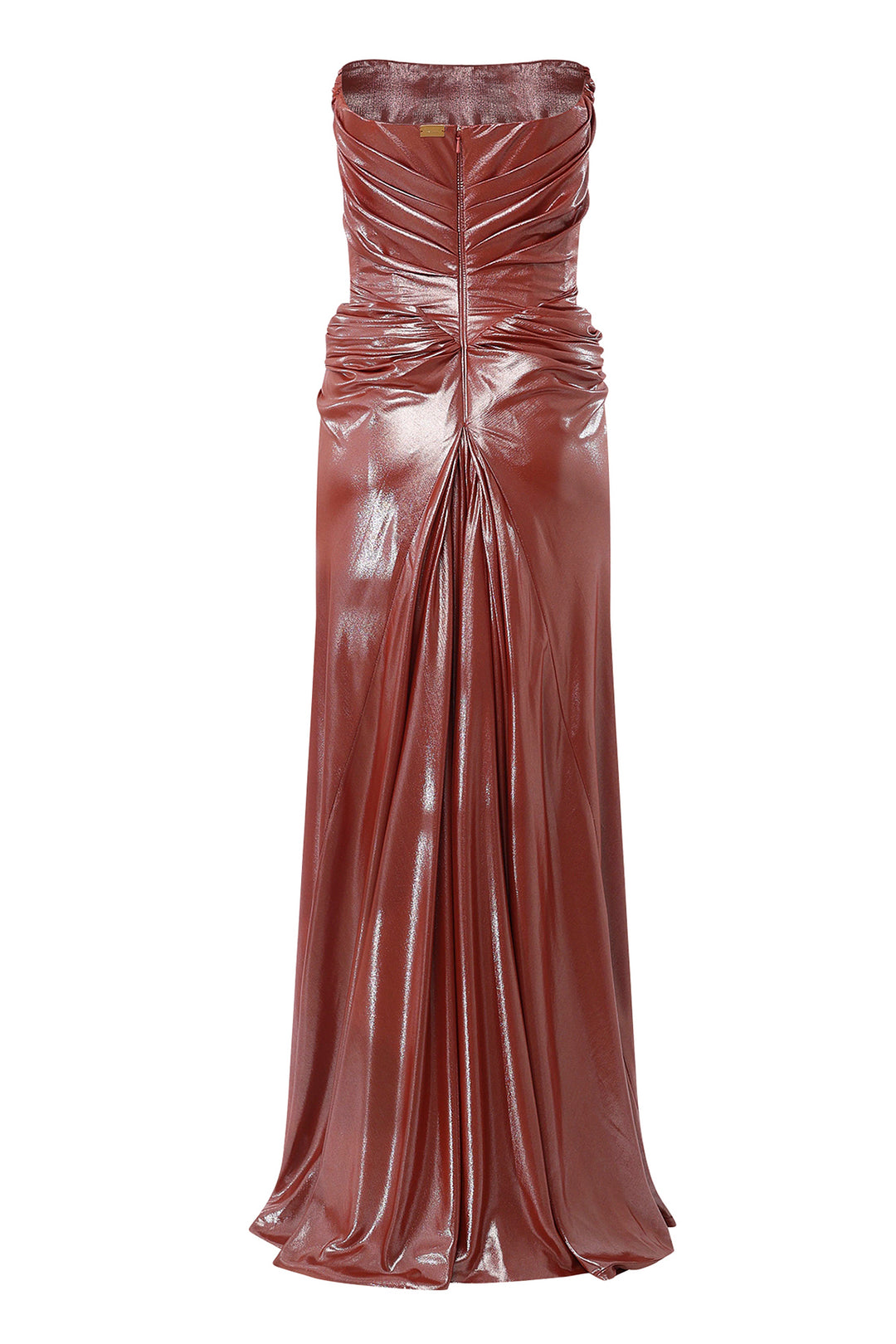 Kala Glossy Long Dress In Brick-Red