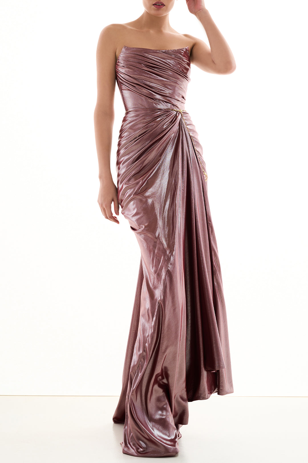 Zaira Glossy Long Dress In Auburn
