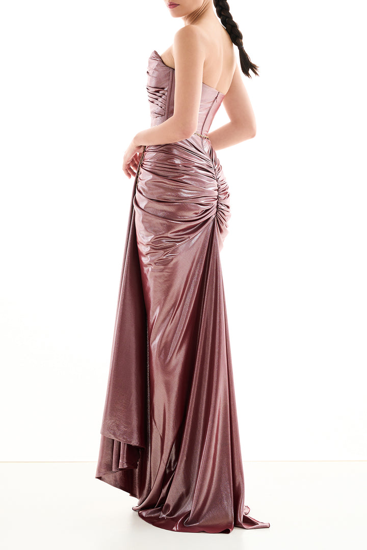 Zaira Glossy Long Dress In Auburn