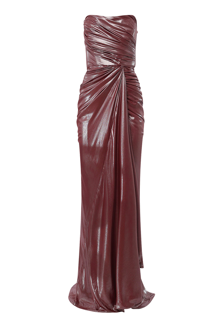 Zaira Glossy Long Dress In Auburn