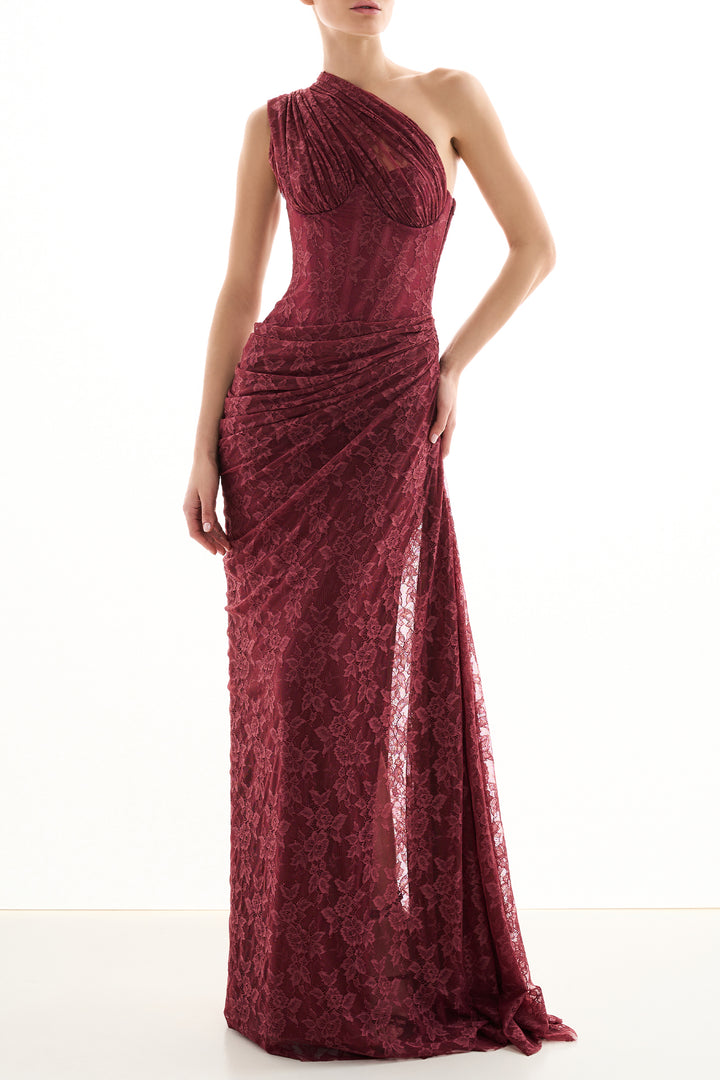 Azra Lace Dress In Burgundy