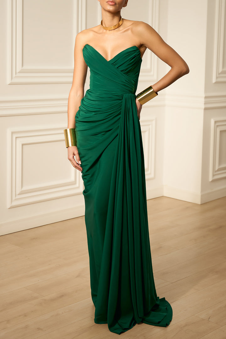 Gaia Silk Dress In Forest-Green