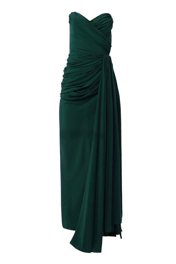 Gaia Silk Dress In Forest-Green