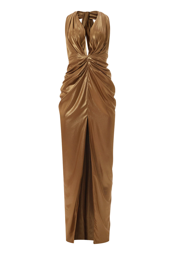 Artemis Glossy Long Dress In Bronze