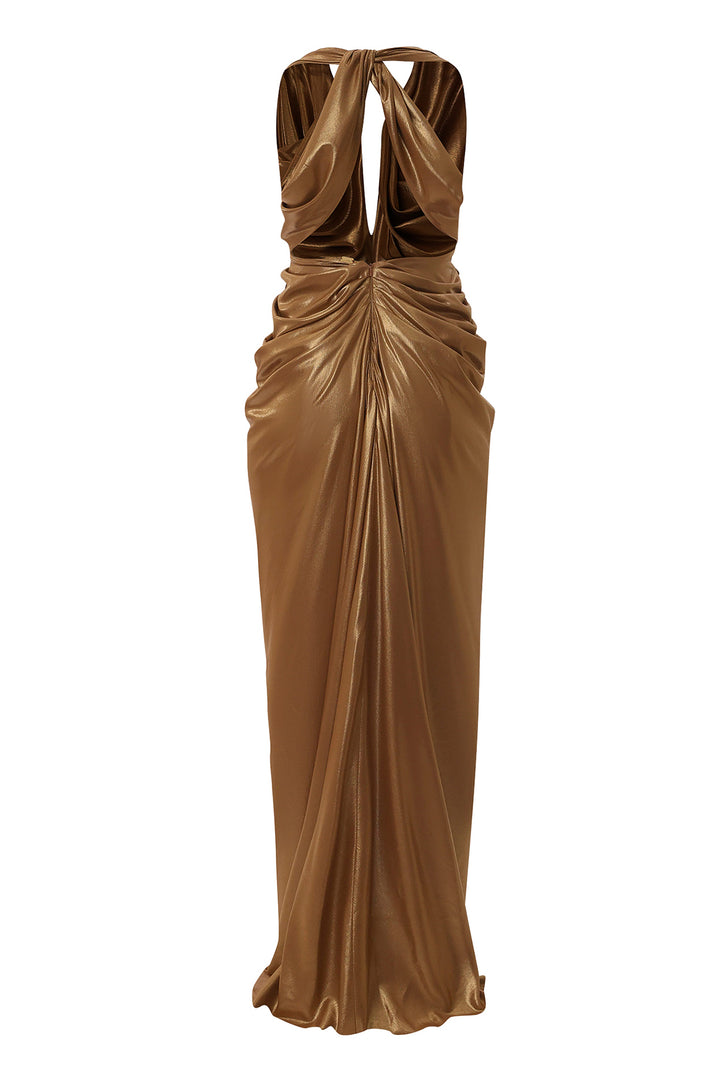 Artemis Glossy Long Dress In Bronze