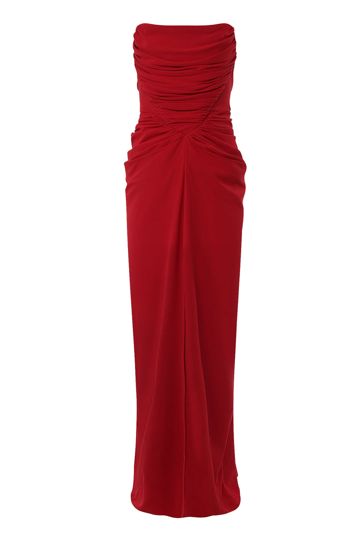 Kala Crepe Long Dress In Ruby-Red