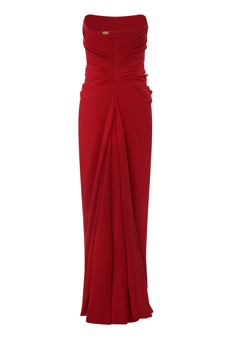 Kala Crepe Long Dress In Ruby-Red