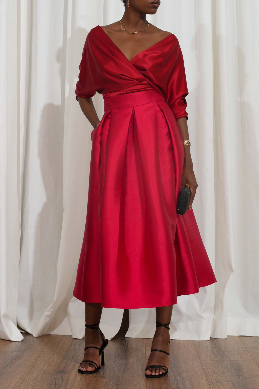 Jasmine Structured True Red Mikado Skirt