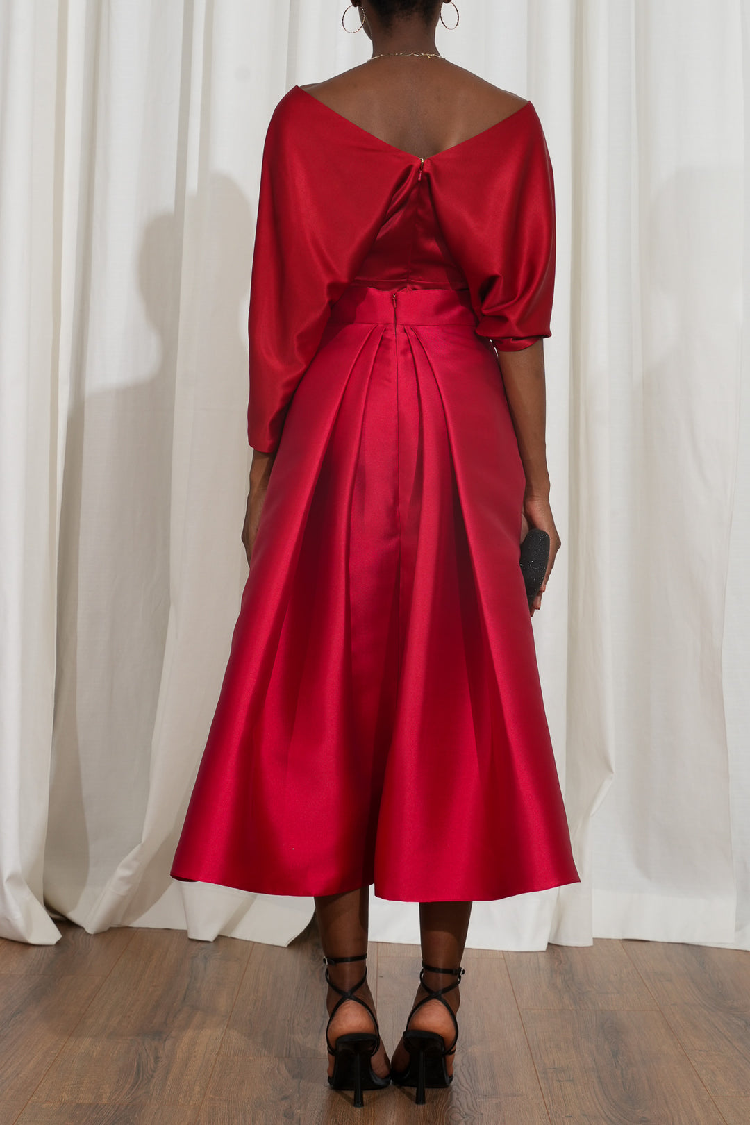 Jasmine Structured True Red Mikado Skirt