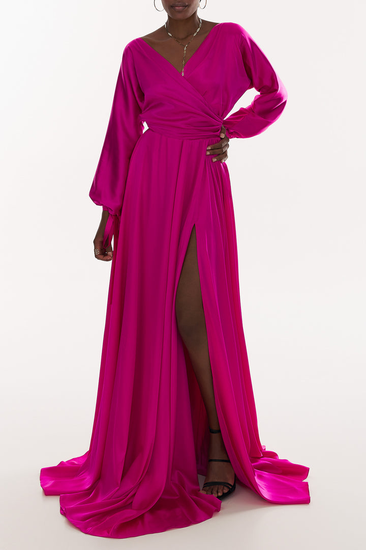 June Hot Pink Silk Long Dress