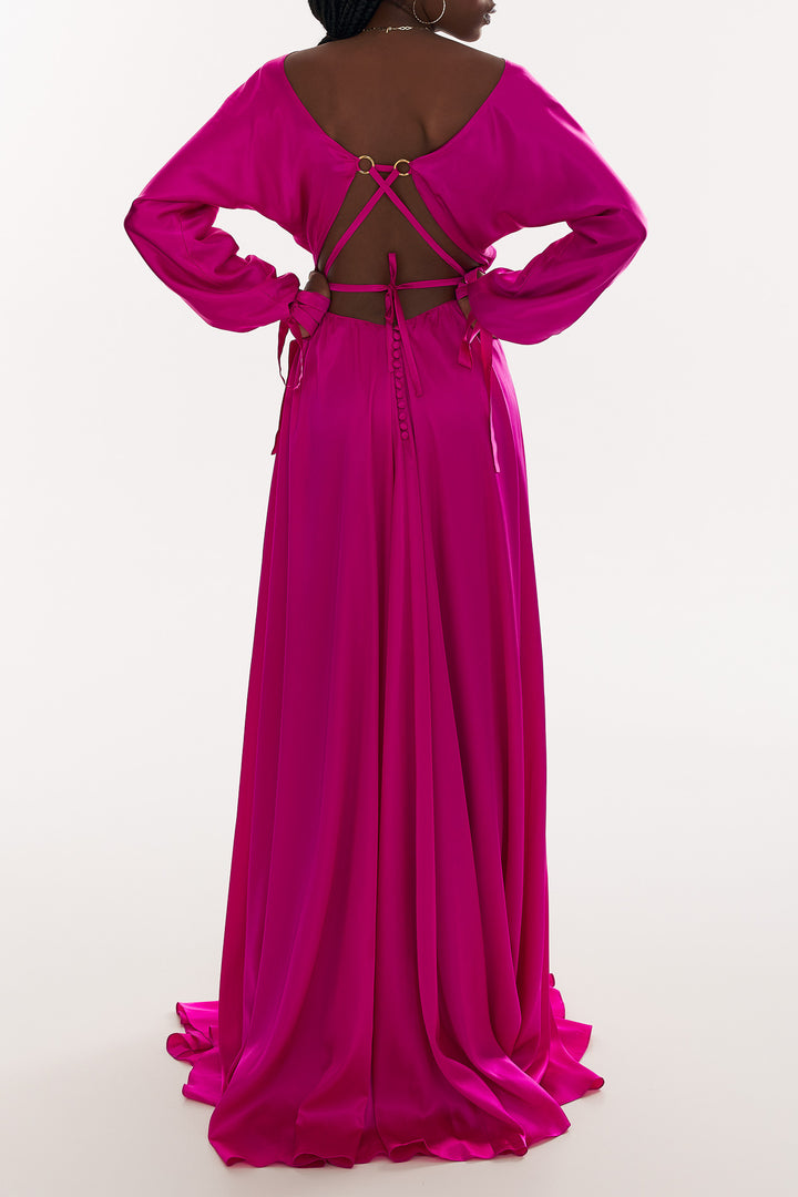 June Hot Pink Silk Long Dress
