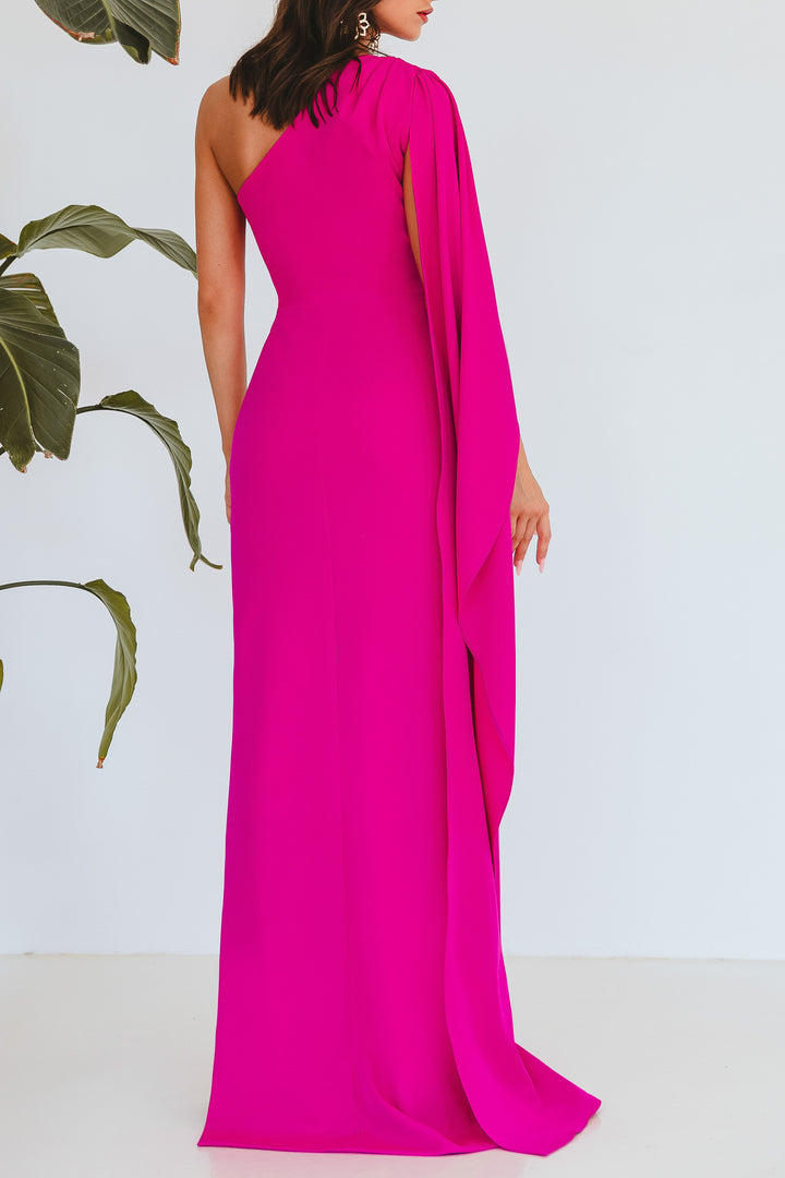 Alba Hot Pink Crepe Long Dress