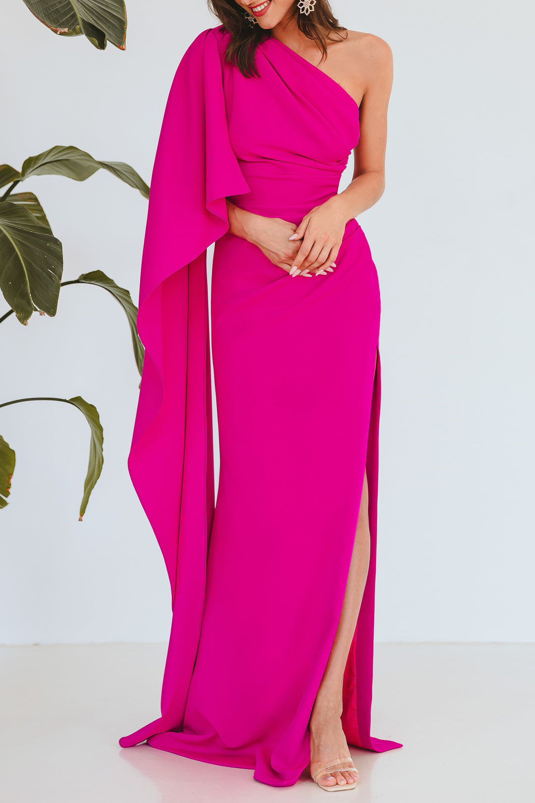 Alba Crepe Long In Dress In Hot-Pink