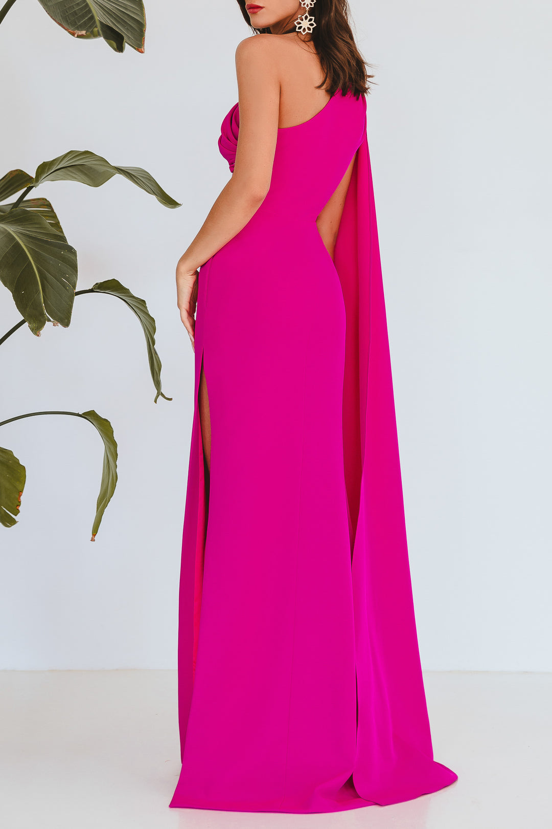 Alba Crepe Long In Dress In Hot-Pink
