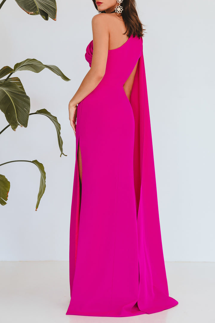 Alba Crepe Long In Dress In Hot-Pink