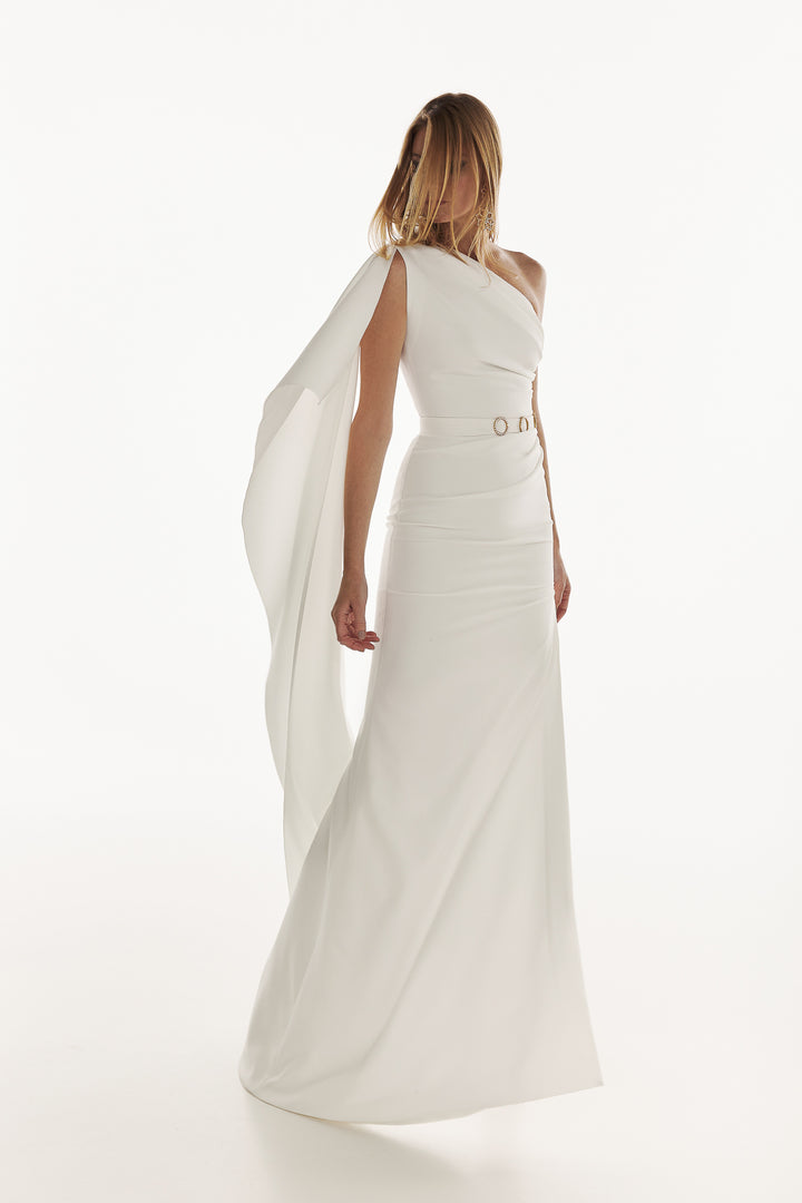 Alba Ivory Crepe Long Dress