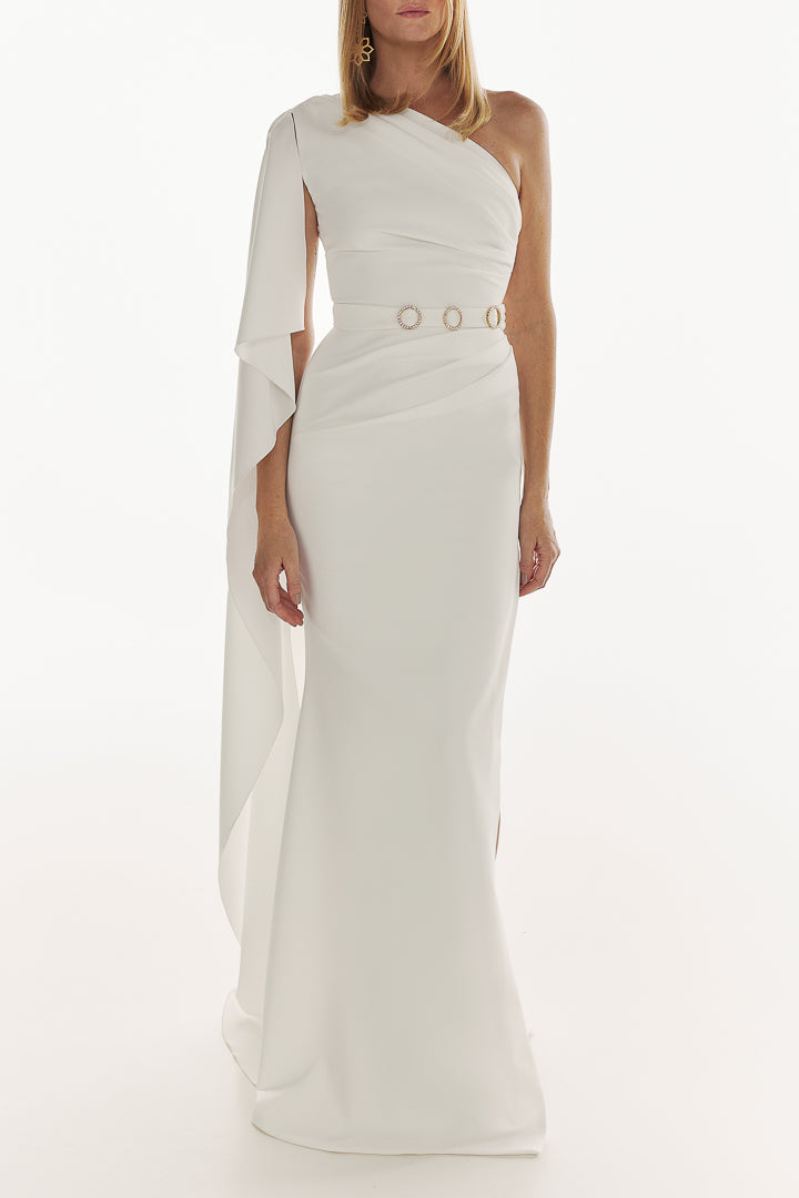 Alba Crepe Long Dress In Ivory