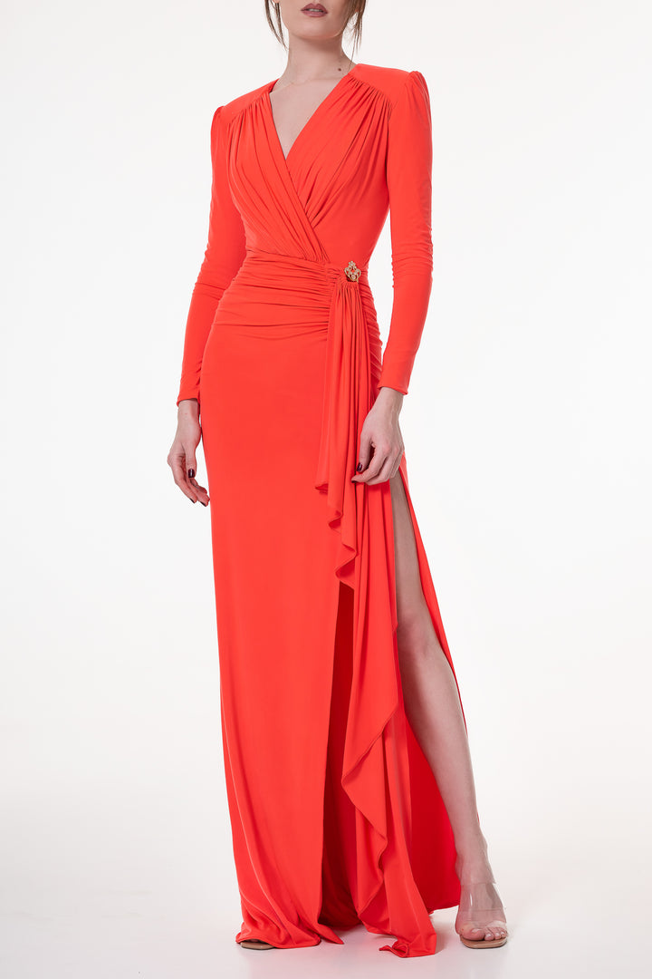 Kadija Long Hot Coral Jersey Dress