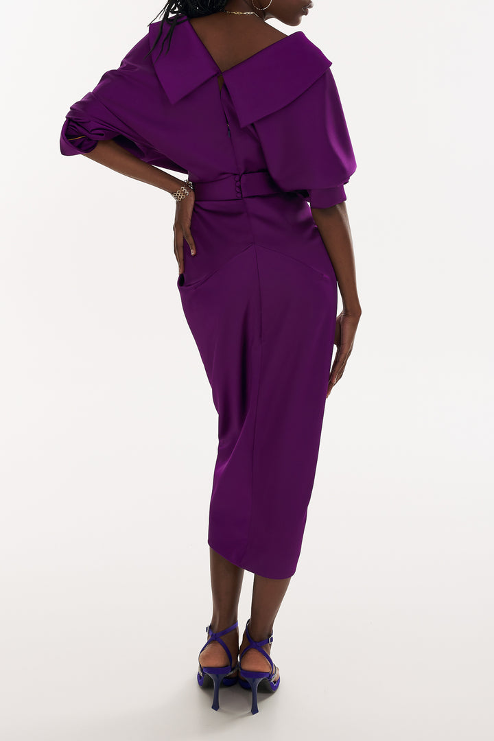 Angelina Satin Midi Dress in Royal-Purple