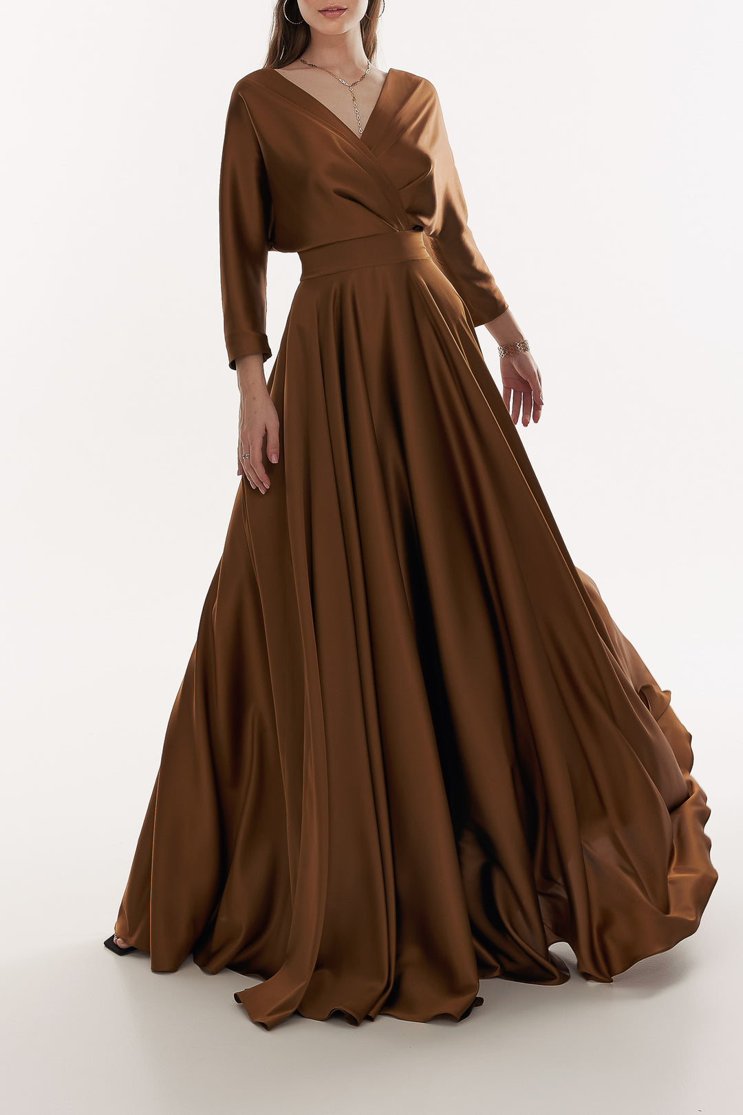 Reese Silk Long Dress In Dark Gold