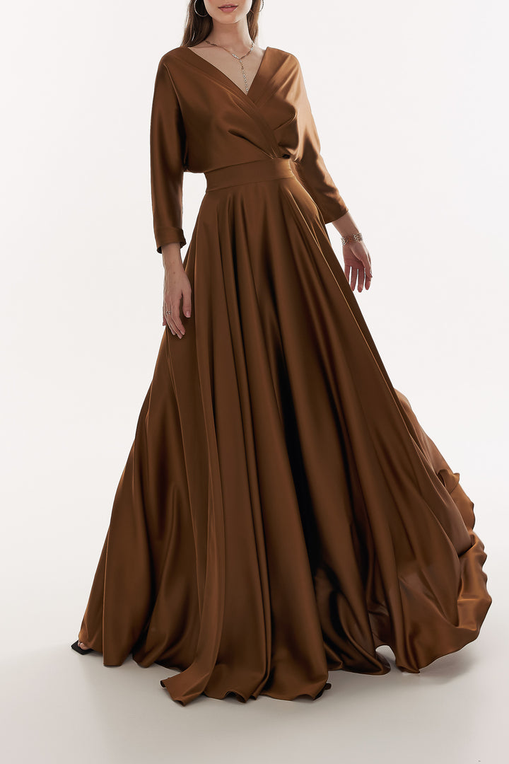 Reese Silk Long Dress In Dark Gold