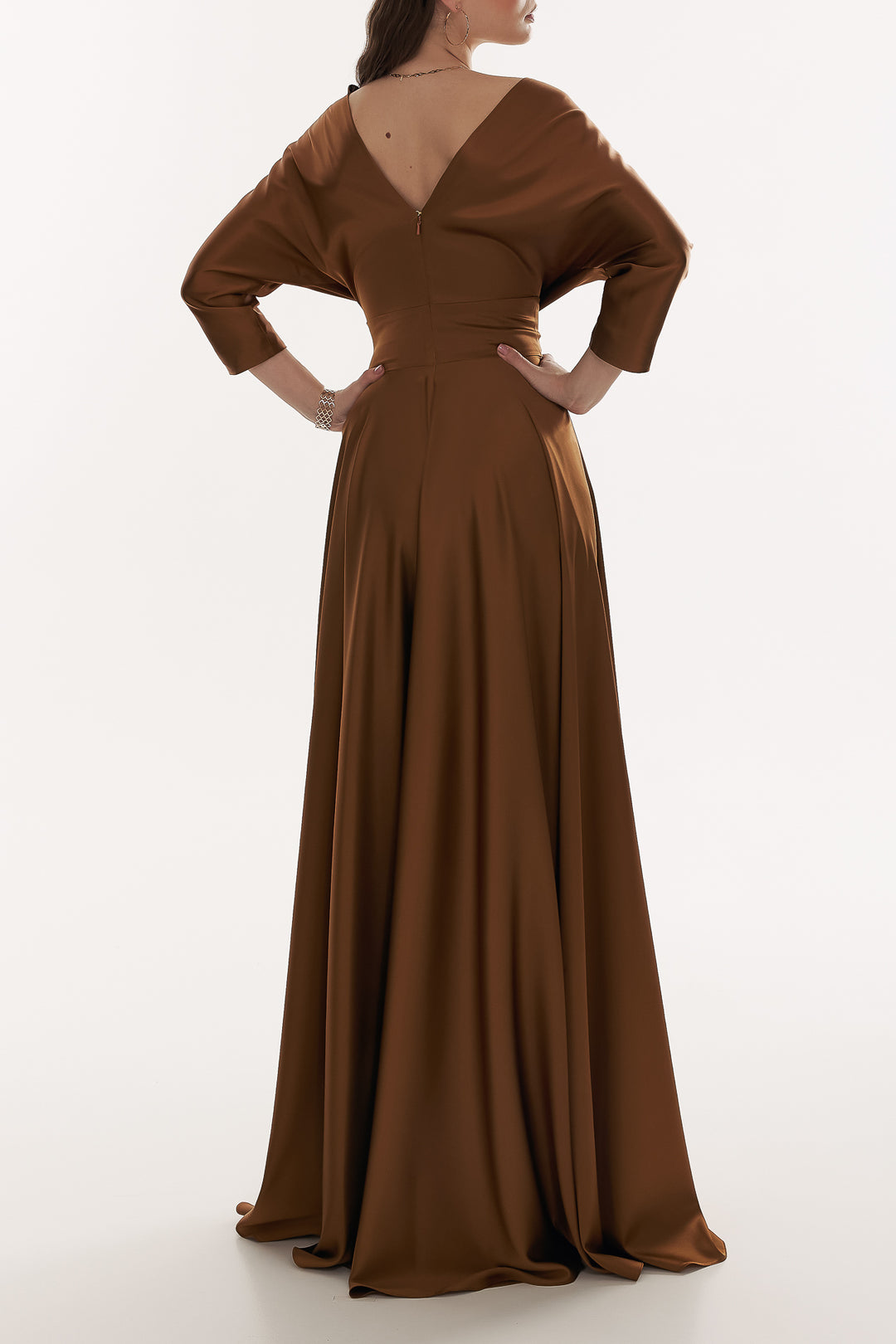 Reese Silk Long Dress In Dark Gold