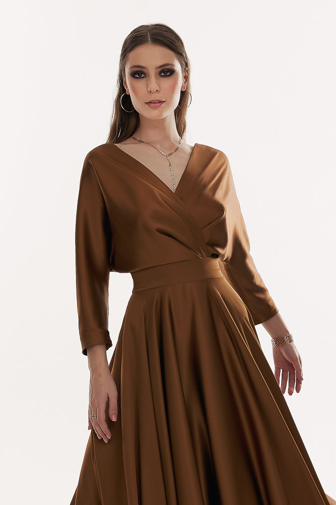 Reese Silk Long Dress In Dark Gold