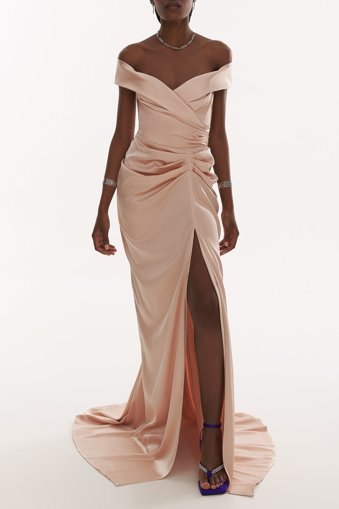 Athena Silk Long Dress In Blush