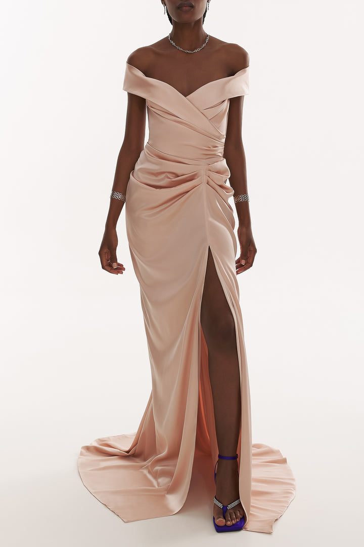 Athena Silk Long Dress In Blush