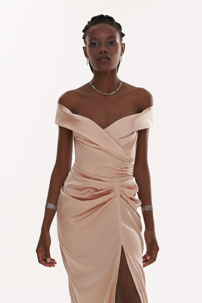 Athena Silk Long Dress In Blush