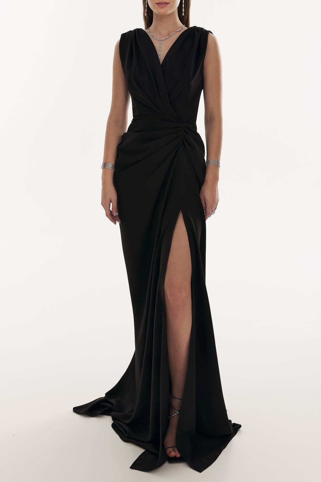 Saara Long Black Crepe Dress