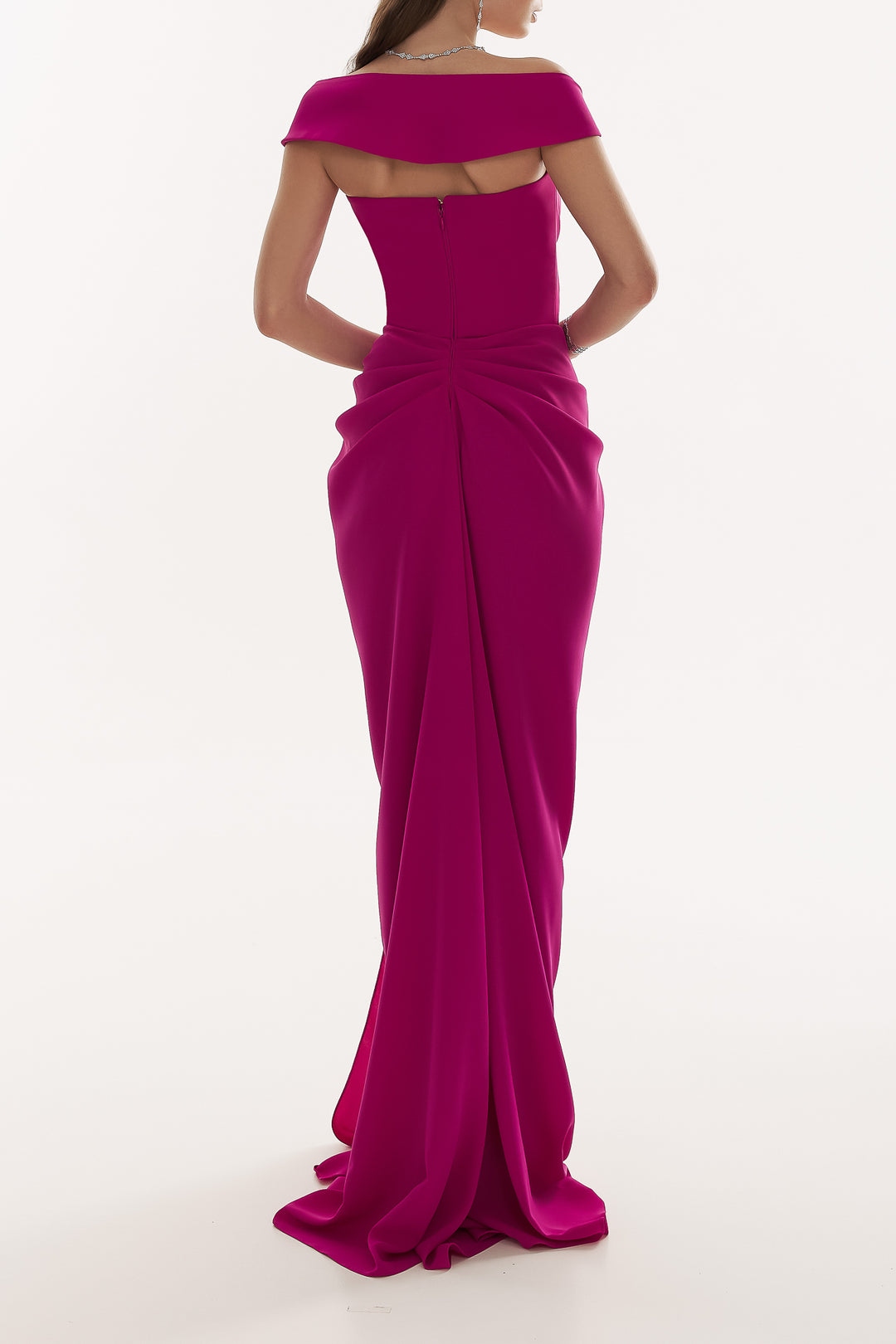 Athena Crepe Long Dress In Sangria