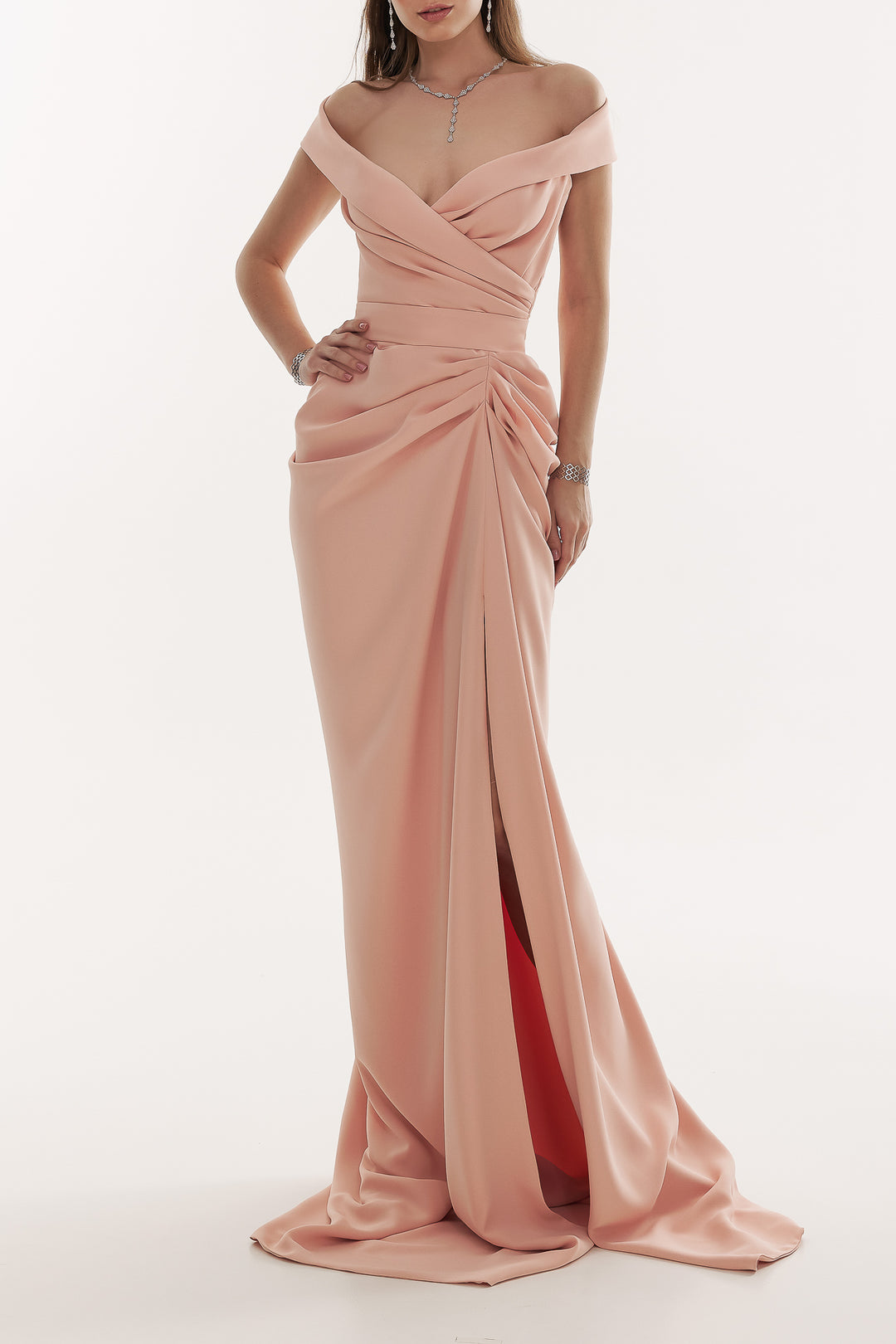 Athena Crepe Long Dress In Blush